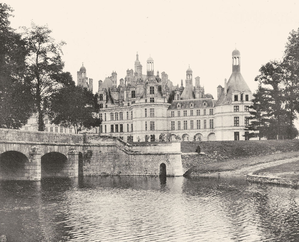 LOIR-ET-CHER. Château de Chambord, côte de la rivière 1903 old antique print